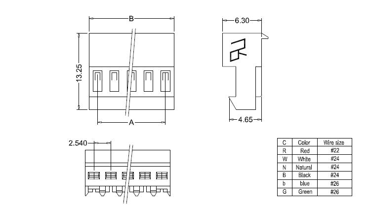 Rozměry IDC M2050-NC(90&deg;).