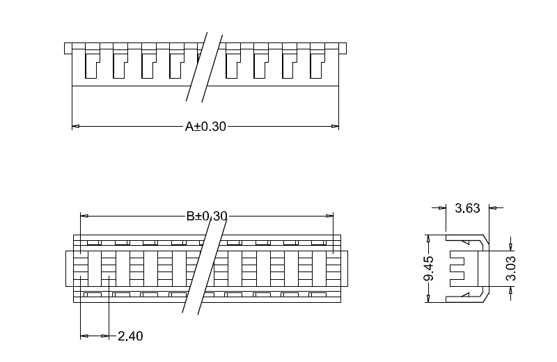Rozměrov&yacute; v&yacute;kres protiprachov&eacute;ho krytu M7061(I)-N 3,96 mm IDC